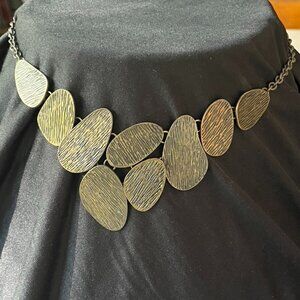 Vintage bronze gold angled oval statement necklace